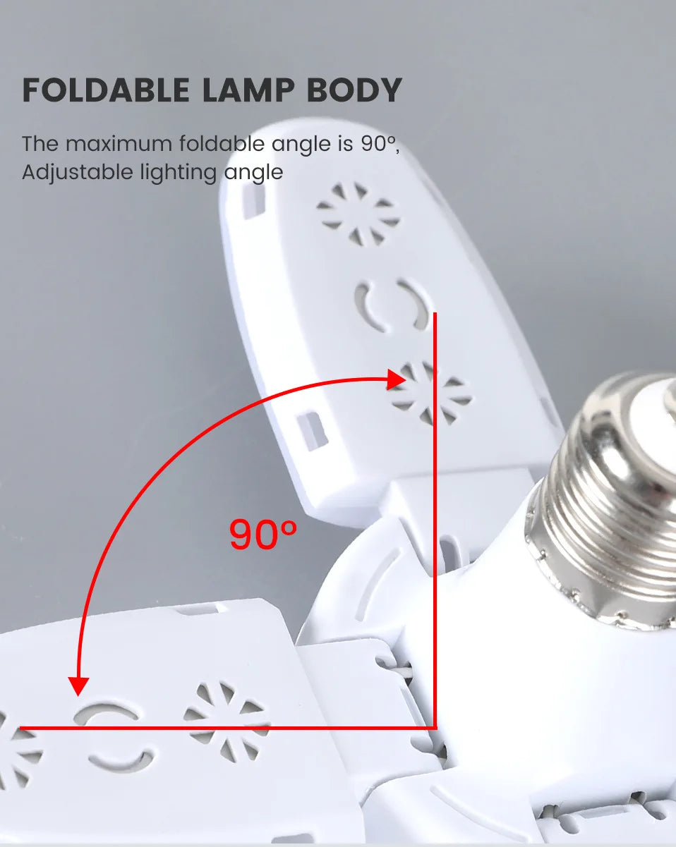 E27 Fan Foldable 28W LED Bulb AC220V/110V 40 Bulb Deformation for Home Ceiling Lights Warehouse and Garage White Light6500K Bulb