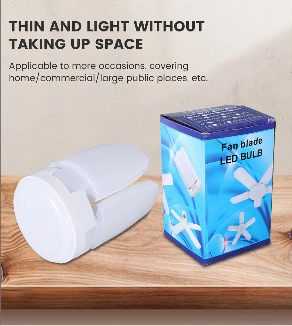 E27 Fan Foldable 28W LED Bulb AC220V/110V 40 Bulb Deformation for Home Ceiling Lights Warehouse and Garage White Light6500K Bulb