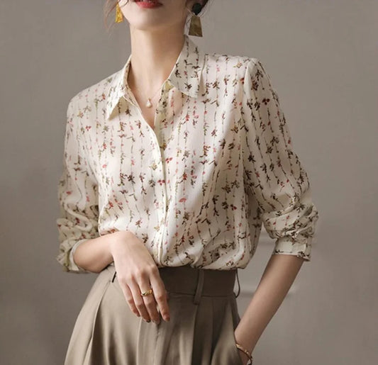 Vintage 2000S Clothes Y2K Shirt Light Luxury Printed Shirt Temperament Casual Long Sleeved Top Ttemperament Shirt for Women