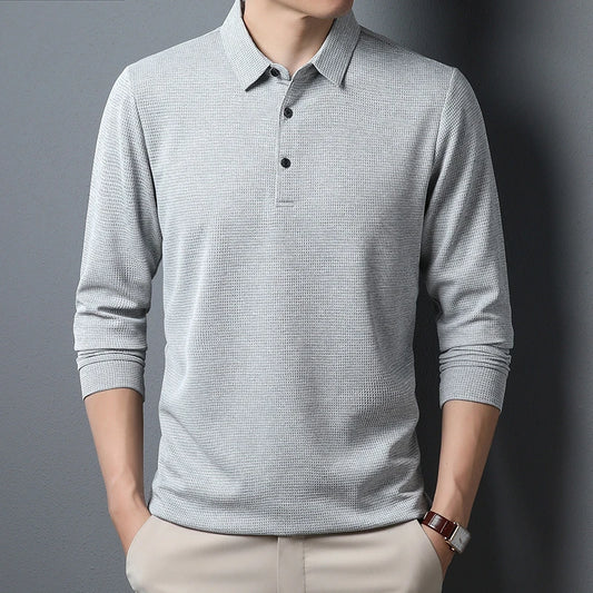 Men's Business Casual Polo Long Sleeve T-shirt Summer Comfortable  Top