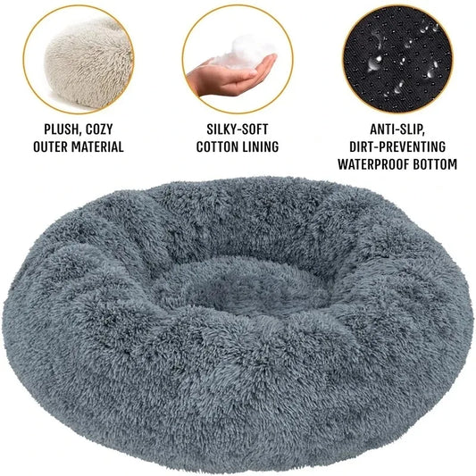 Round Plush Pet Bed – Cozy, Warm & Washable!