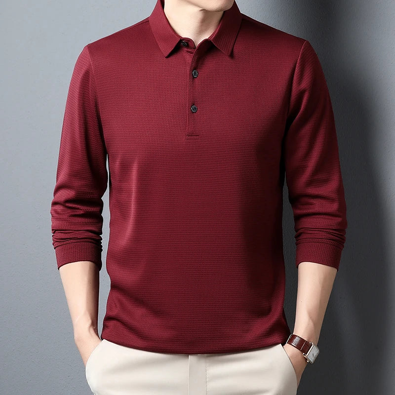 Men's Business Casual Polo Long Sleeve T-shirt Summer Comfortable  Top