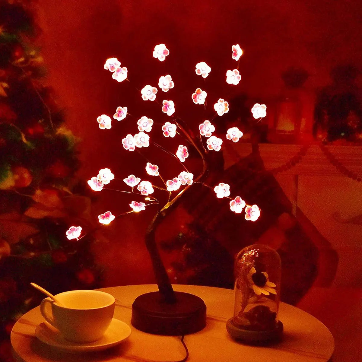 1PC Pink Cherry Blossom 36 LED Bonsai Tree Light Tree Lamps For Living Room Cute Night Light For Home Weddings Christmas Decor